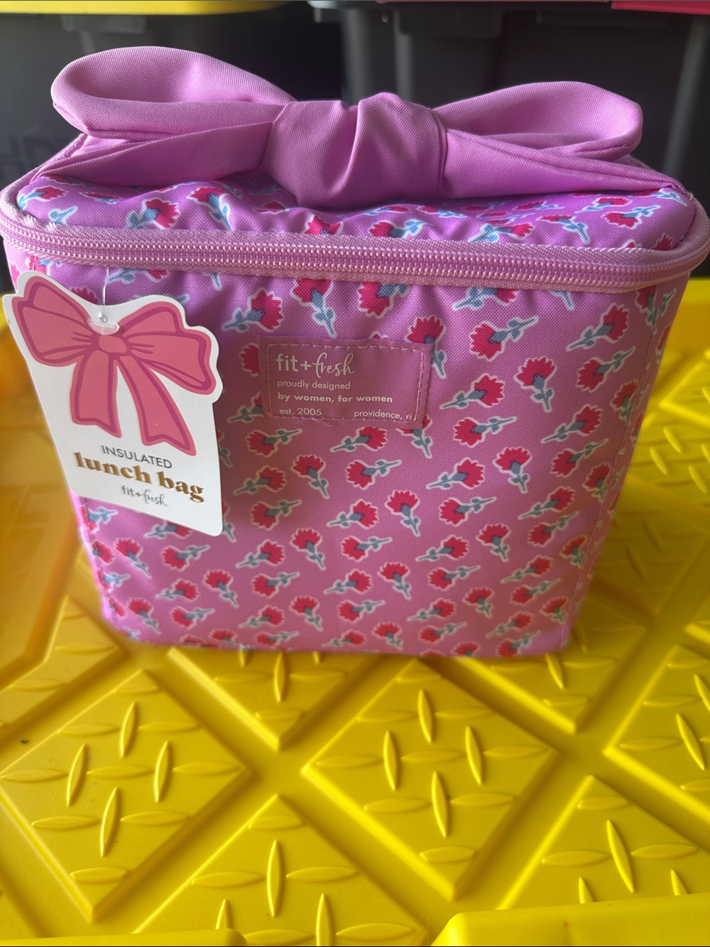 fit+fresh Pink Floral Insulated Lunch Tote with Bow Handle